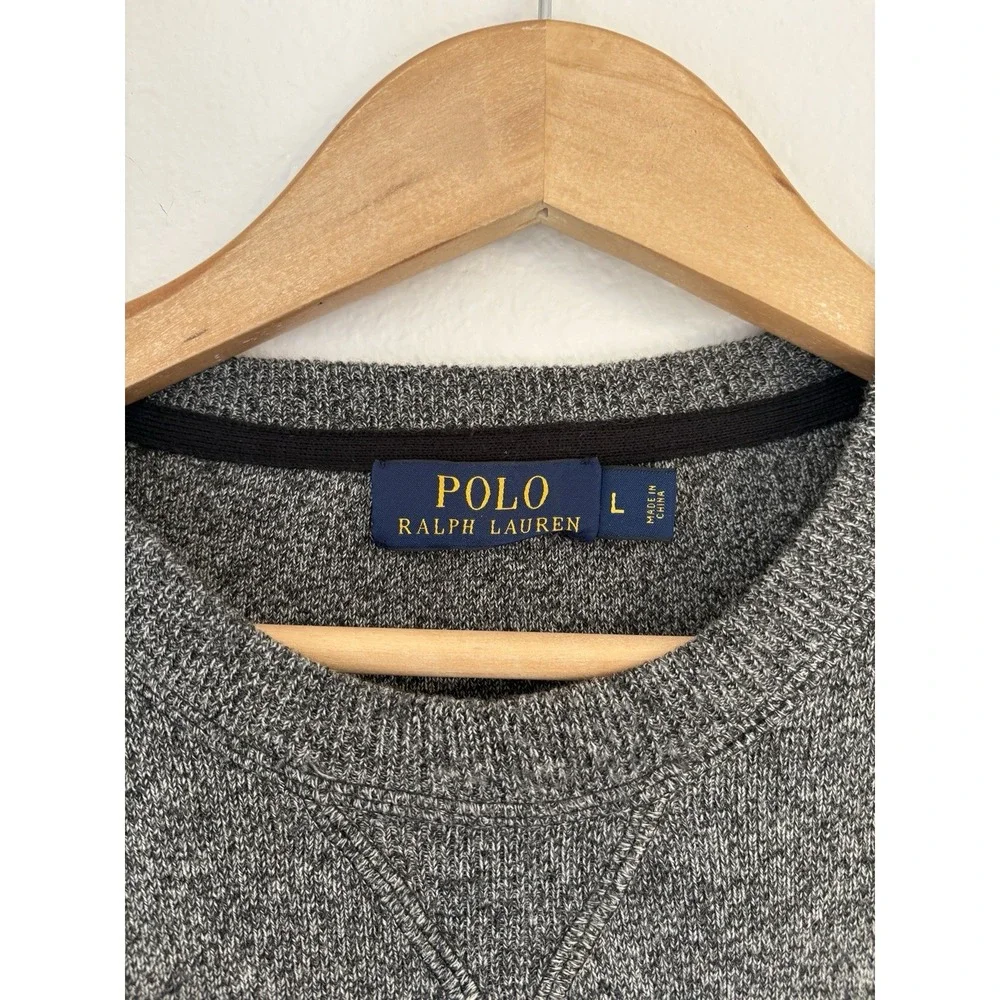 Polo Ralph Lauren Gray Cotton Crewneck Sweater Quiet Luxury Preppy Dark Academia